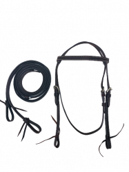 Dark Oil Latigo Headstall w/ Reins